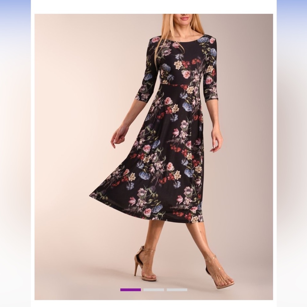 Floral three quarter sleeve ankle length dress